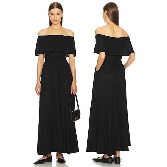 Helsa Dresses & Skirts - Helsa Eyelet Garden Maxi Dress Draped Off Shoulder Wedding Guest Boho Cottage S